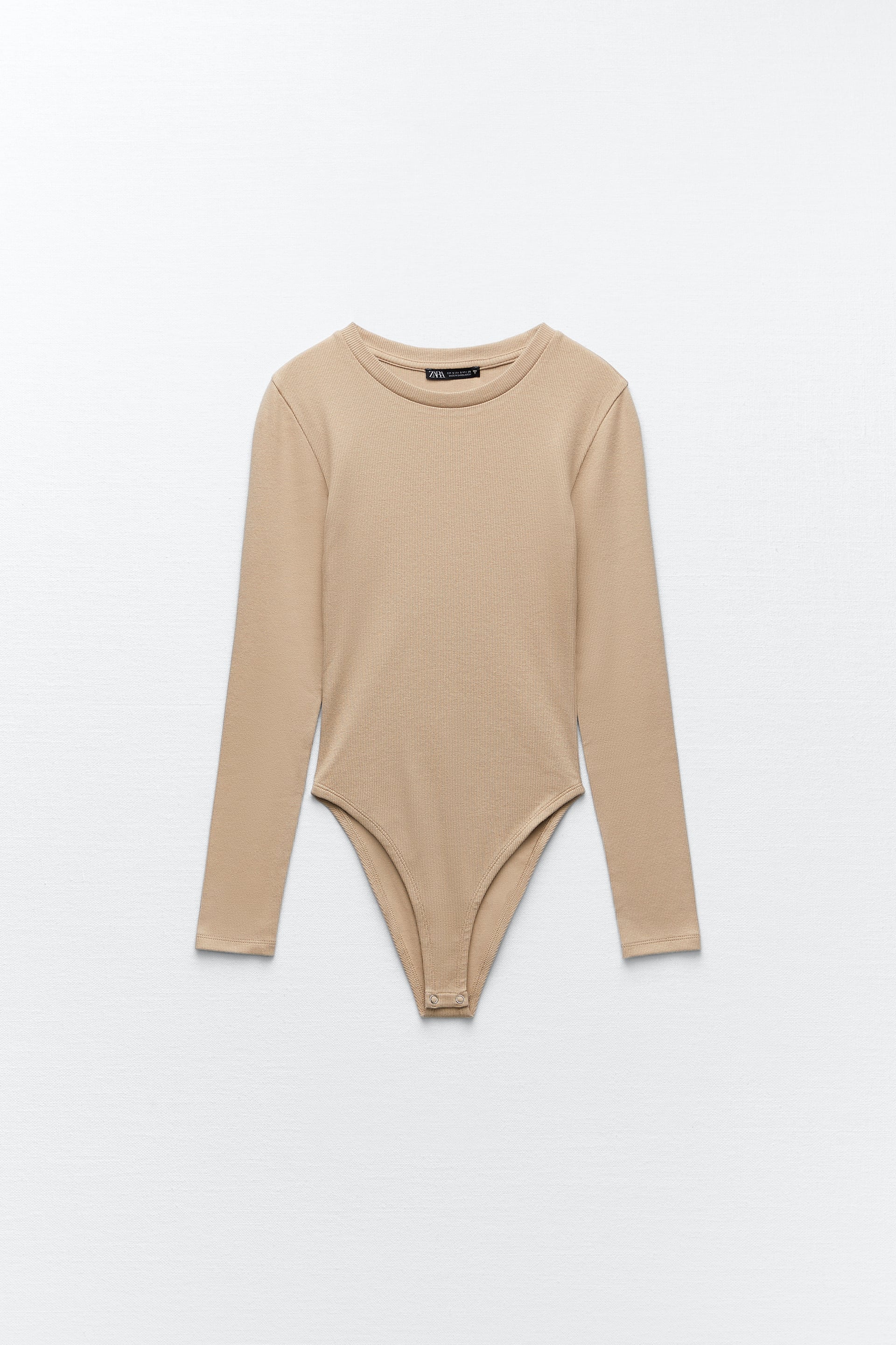 Ribbed Bodysuit - Beige - Women Bottom snap button closure