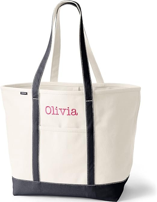 Open Top Long Handle Canvas Tote Bag Medium Natural/Black
